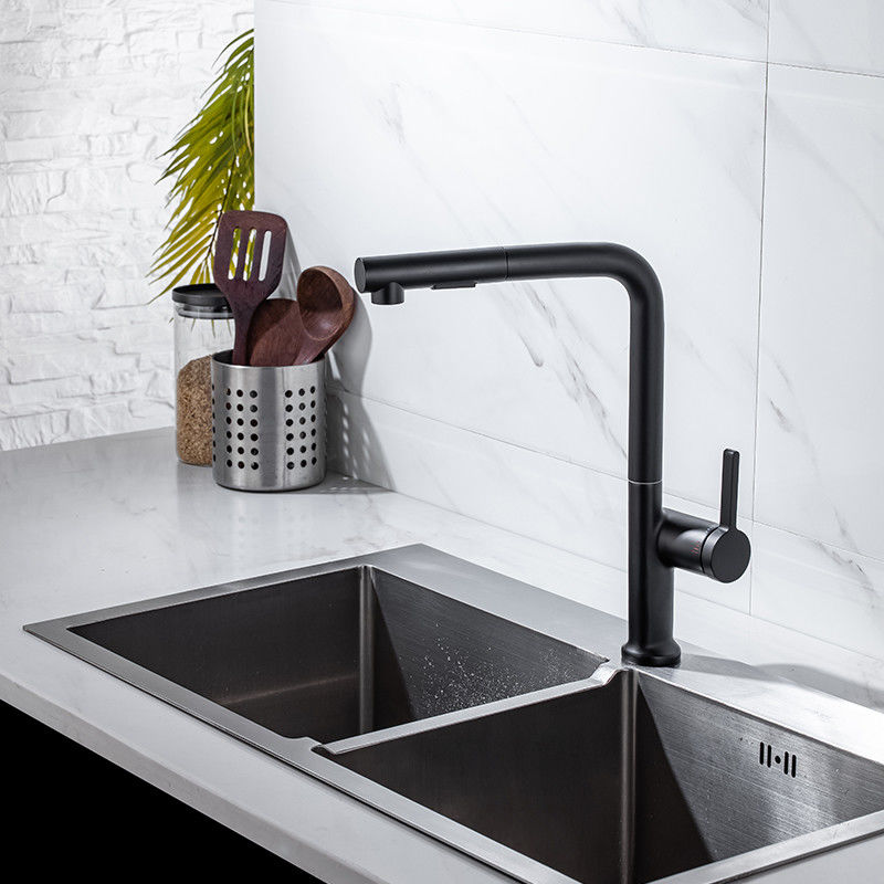 Villa Apartment Gold ก๊อกน้ำห้องครัวแบบดึงลงพร้อม Chrome Nickel Pull Down Sink Mixer